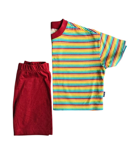 Çizgili T-shirt ve Bisikletçi Tayt, konforlu ve şık kombin arayanlar için ideal spor giyim.