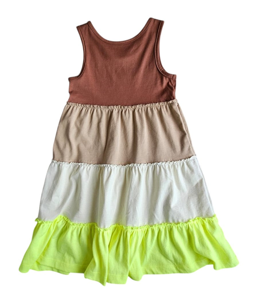 Gypsy Dress 🌞 with colorful layered ruffles, perfect for summer, made of 100% cotton for comfort.