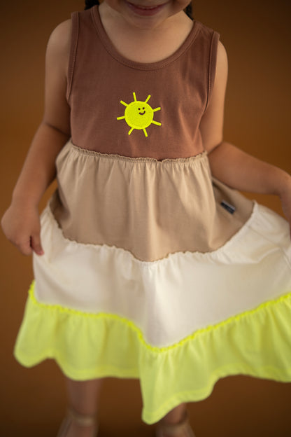 Gypsy Dress 🌞 for kids with sun motif, featuring a comfortable cotton blend perfect for summer wear.