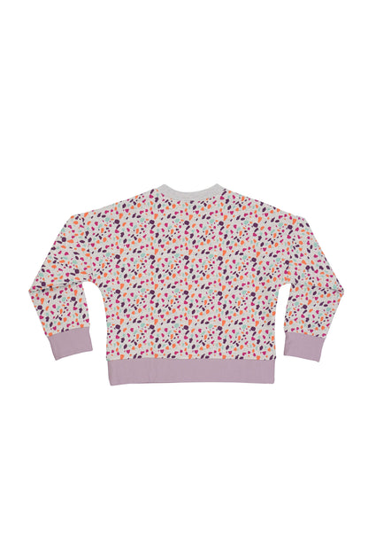 Terazzo desen çocuk sweatshirt'ün arka görünümü, renkli desenler ve rahat kesim.